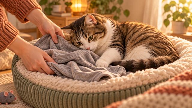 Почему кошка спит на вашей одежде, хотя рядом есть удобная лежанка