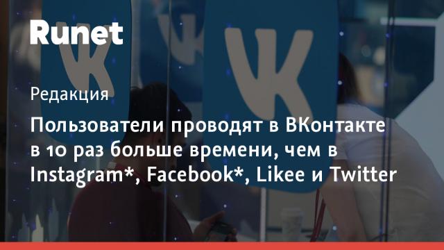Пользователи проводят в ВКонтакте в 10 раз больше времени, чем в Instagram*, Facebook*, Likee и Twitter