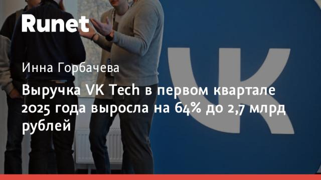 Выручка VK Tech в первом квартале 2025 года выросла на 64% до 2,7 млрд рублей