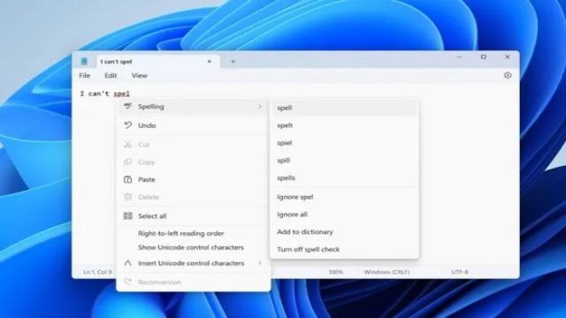 Редактор «Блокнот» в Windows 11 получит функцию проверки орфографии и даже автозамены