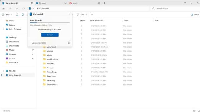 Windows 11 сможет добавлять синхронизированный с ПК Android-смартфон в «Проводник»