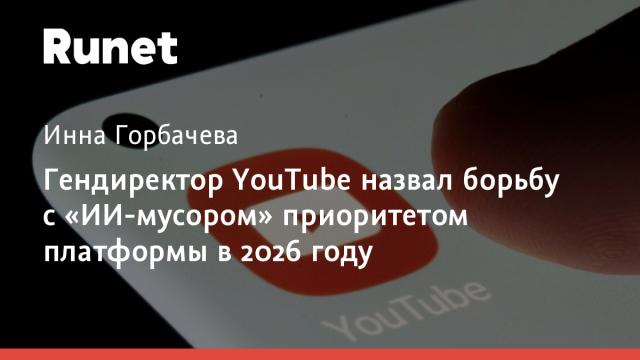 Гендиректор YouTube назвал борьбу с «ИИ-мусором» приоритетом платформы в 2026 году