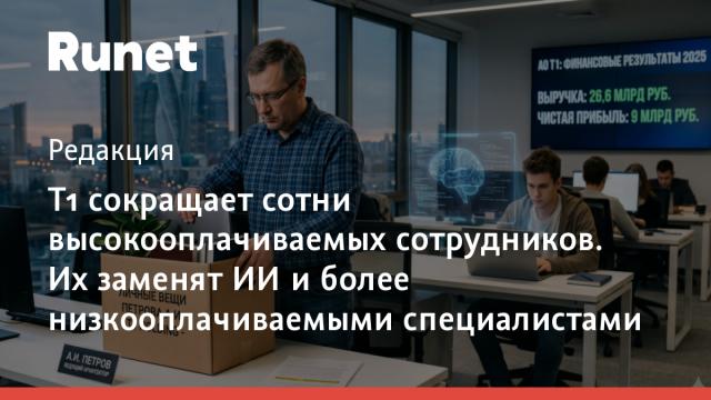 Т1 сокращает сотни высокооплачиваемых сотрудников. Их заменят ИИ и более низкооплачиваемыми специалистами