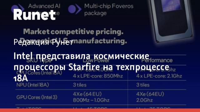Intel представила космические процессоры Starfire на техпроцессе 18А