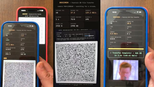 Разработана технология передачи данных через быструю смену QR-кодов — 60 FPS обеспечивают до 190 Кбайт/с