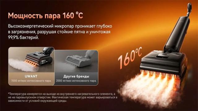 Вертикальный моющий пылесос Uwant DX800 Steam убирает самые стойкие загрязнения при помощи горячего пара