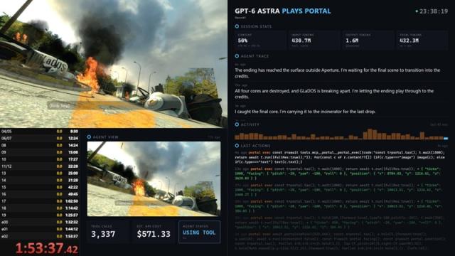 GPT-6 Astra самостоятельно прошла легендарную головоломку Portal — это стоило $571